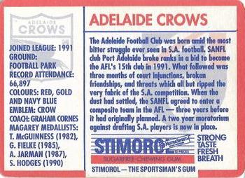 1991 Scanlens Stimorol #155 Adelaide Crows Back